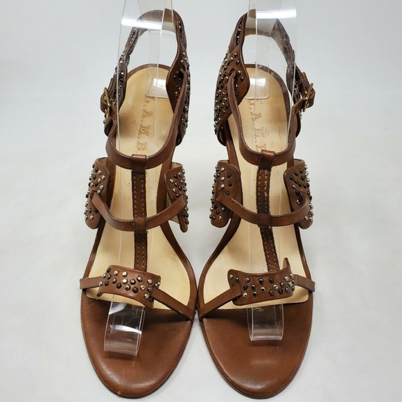 L.A.M.B Size 8 Brown Studded Leather Strappy Sandals - Picture 8 of 12